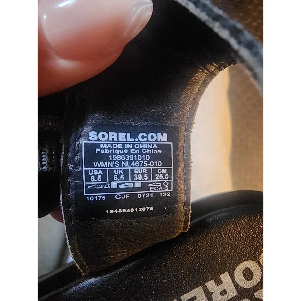 Sorel Joanie III Black Ankle Strap Leather Wedge Sandals Womens 8.5 1986121010